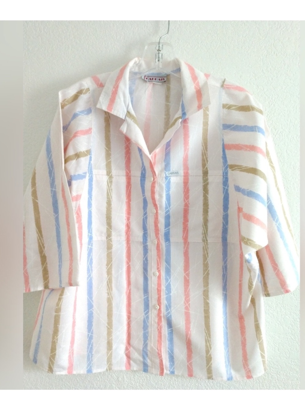 Fun Vintage 80s Cabrais Shirt 3/4 Dolman Sleeve Striped  Size Large, Chest 42"